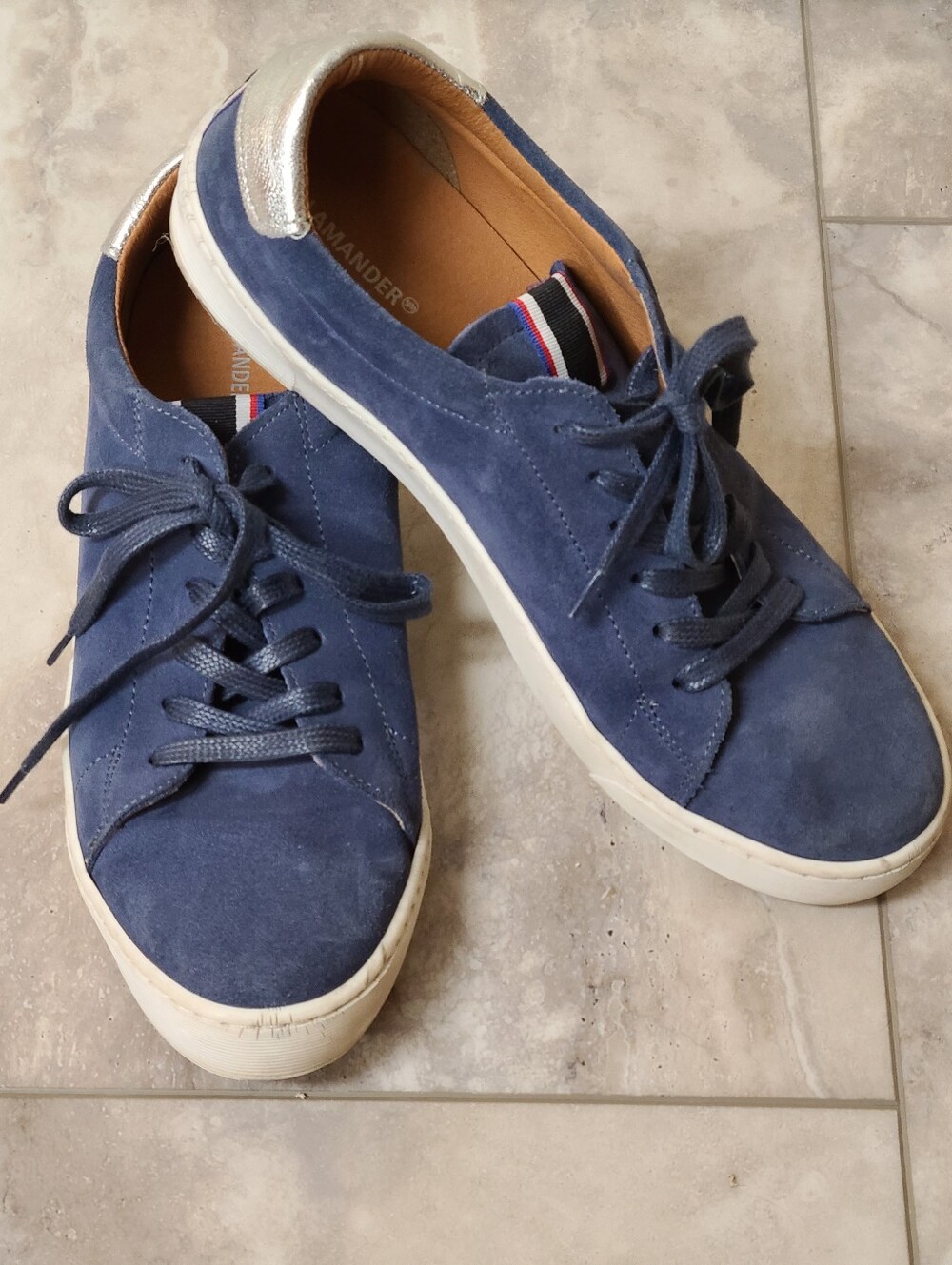 Salamander Germany Blue Suede Leather Low Top Lace Up Fashion Sneakers Tennis